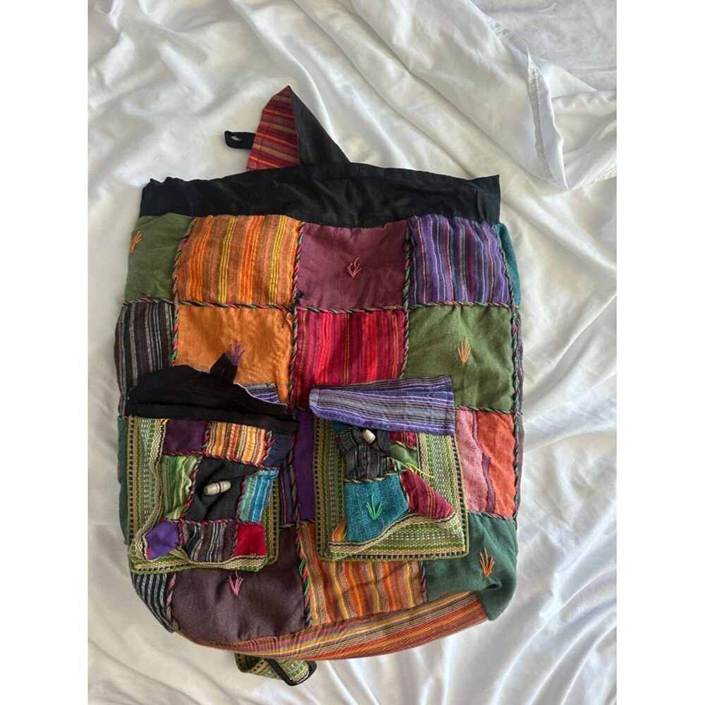 Handmade Nepal Patchwork Backpack Boho Hippie Festival Cotton Colorful Ethnic - Picture 3 of 9